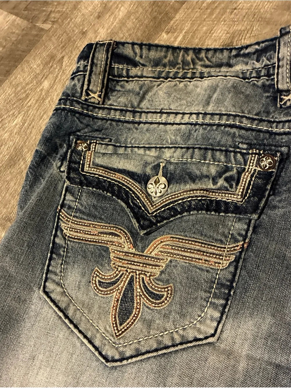 Rock Revival Chopper Relaxed Straight Men's Denim Jeans Thick Stitch SZ 42 Used